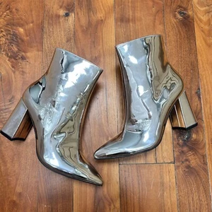 Matiko Metallic Silver Pointed Toe Block Heel Booties 7.5 - Picture 1 of 14