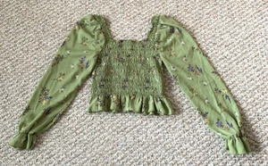 Hesperns Junior grün geblümt transparent Langarm Taille Fit Hemd Größe XS - Bild 1 von 8