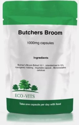 ECO-VITS Butchers Broom 1000mg Capsules – Circulatory & Vein Health Support - ECOVITS