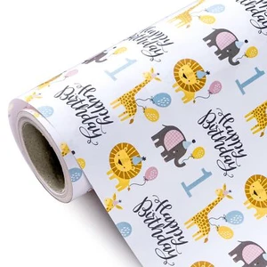 1st Birthday Wrapping Paper - Mini Roll - 17 Inch X 33 Feet - Cute Animal Des... - Picture 1 of 7