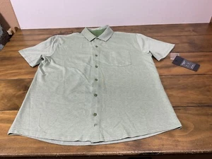 Fabletics Shirt Mens Size Large Green The Dash Short Sleeve Button Up Knit NEW - Picture 1 of 9