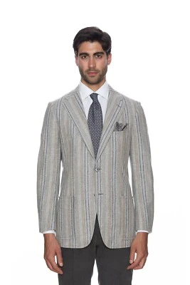 $1890 Chaqueta D'AVENZA Gris Claro Lana Cachemira Rayas Cosida en Italia 38 EE. UU. 48 UE Foto 1 de 4