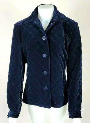 Chaqueta Ralph Lauren Etiqueta Negra Azul Marino Acolchada Terciopelo Botón Talla Grande Foto 1 de 4