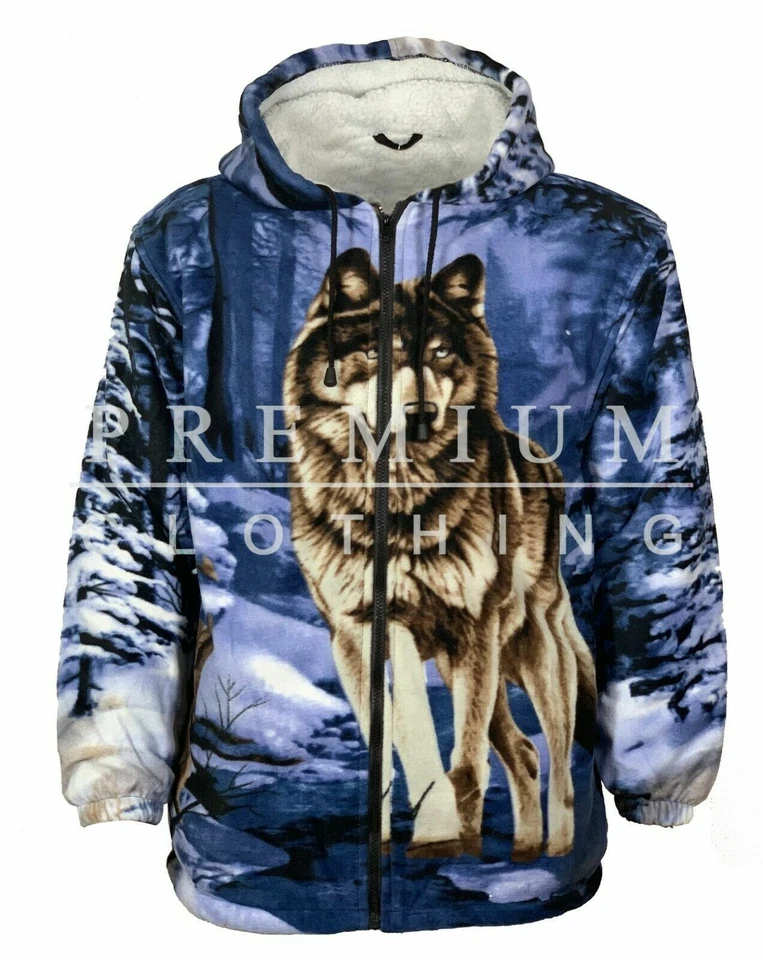 Mens Womens EXTRA Thick Thermal LINED Hooded Fur Sherpa Fleece Printed Jackets - Image 1 of 1