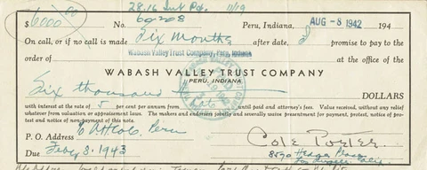 COLE PORTER - PRINTED DOCUMENT SIGNED IN INK 08/08/1942 Cover