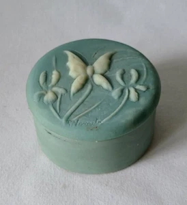 Vintage Blue Incolay Stone Round Trinket Pill Ring Box Butterfly by R Nemith - Picture 1 of 8