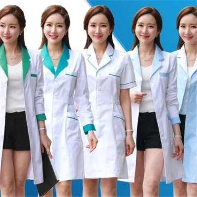 Women's Lab Coat Fashion Medical Uniforms Long Jacket with Side Belts Workwear - Image 1 of 4