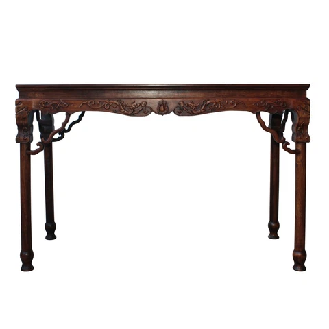 Chinese Brown Huali Rosewood Dragon Motif Round Apron Altar Table cs4534 Cover