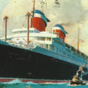 1958 S.S. America, Luxury Liner, Trans-Atlantic, Statue of Liberty, Tugboat - Picture 1 of 3