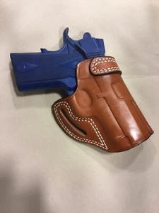 Leather CROSS DRAW Holster - COLT 1911 Defender 3” / KIMBER ULTRA  (# 7793 BRN ) - Picture 1 of 5