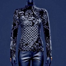 LAST ONE! Balmain X H&M Womens Velvet Silk Blouse Turtleneck Top 34 4 XS S Black