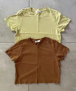 Cotton On 2 X Short Sleeve Crop Tees Brown Green Size XS - Picture 1 of 1