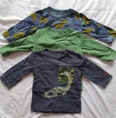 Next Baby Boys Blue/Grey Dinosaur Long Sleeve T-shirts 3 Pack Size:6-9 M Summer - Image 1 of 4