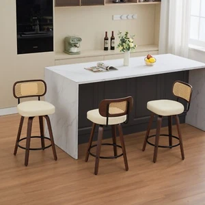 Swivel Walnut Barstool Counter Height Set of 3 Dining Bar Stool Kitchen Island - Picture 1 of 14