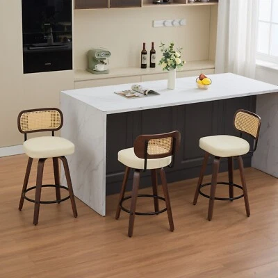 Swivel Walnut Barstool Counter Height Set of 3 Dining Bar Stool Kitchen Island - Image 1 of 4