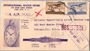 1941 USA PI Cebu Registered Air Mail Cover to USA Chicago Illinois Via Hawaii - Picture 1 of 2