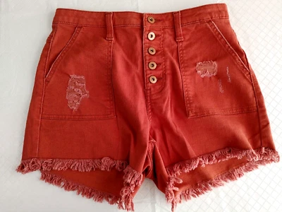 NoBo Destroyed Shorts Button Fly Fringe Hemline Chili Color Junior Sz 11 #15150 - Image 1 of 3