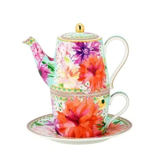 Teas & C's Porcelain Dahlia Daze Tea for One With Infuser 340ML Sky Gift Boxed - Foto 1 di 3