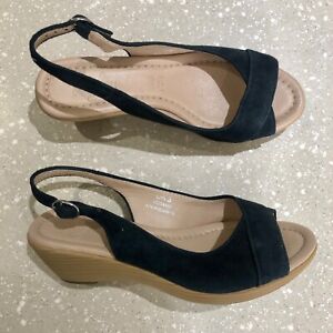 Footglove Ladies Slingback Sandals, Size 3, Navy blue suede, New