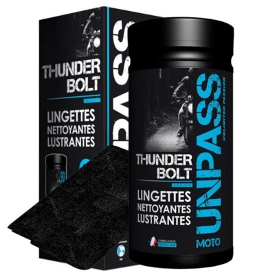 UNPASS Boîte 80 lingettes de nettoyage / lustrage avec microfibre THUNDER BOLT