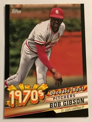 2020 Topps Series 1 Decades Best 1970s BOB GIBSON BLACK SP #025/299 Made #DB-31 - Image 1 of 2