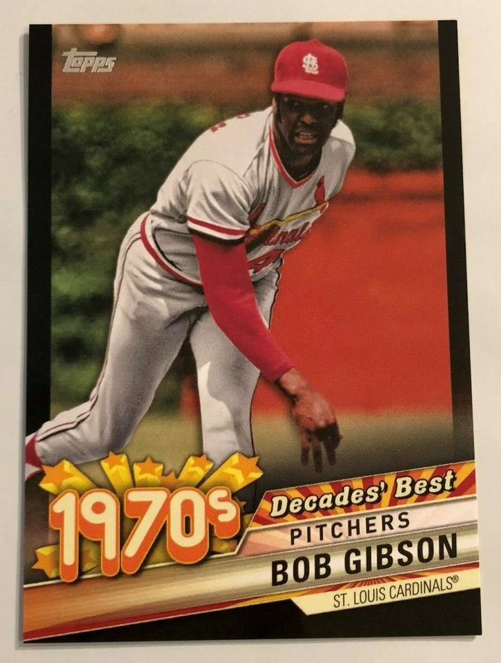 2020 Topps Series 1 Decades Best 1970s BOB GIBSON BLACK SP #025/299 Made #DB-31 - Image 1 of 2