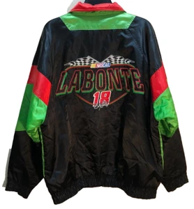 Bobby LaBonte #18 NASCAR Vintage Sewn Nylon Nutmeg Black Zip Racing Jacket L - Picture 1 of 2