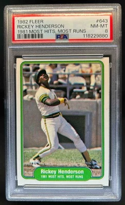 1982 Fleer Rickey Henderson #643 Athletics PSA 8 - Image 1 of 2