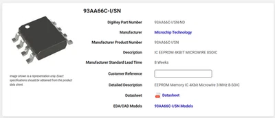 Microchip 93AA66C-I/SN 4K Microwire Serial EEPROM, 8 Pin SOIC, Qty 250 - Image 1 of 4