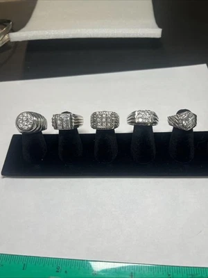 Лот из 5 винтажных мужских колец из стерлингового серебра 925 пробы с фианитом 54 грамма куполообразная корзина плетение + - Изображение 1 из 4