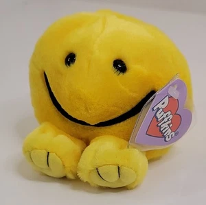 Vintage 1994 Swibco Puffkins HAPPY Stuffed Plush Yellow Smiley Face#6684 W/ TAG - Picture 1 of 12