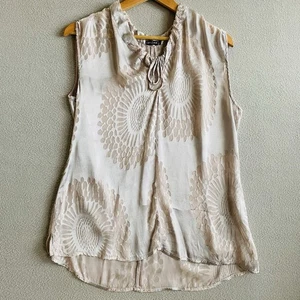 Blusa Grizas Sin Mangas Estampado Floral Chaleco Top Talla Grande Transparente 100% Seda - Imagen 1 de 14