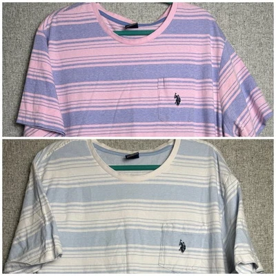 LOTE DE 2 - EE. UU. Polo Assn. Camiseta Hombre Manga Corta Azul Rosa Blanco Rayas 2XL Foto 1 de 4