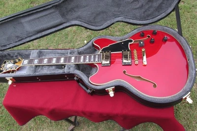 Barra de parada D'Angelico Excel DC semi-oca com estojo-Trans Cherry-Seymour Duncan-NOVO - Imagem 1 de 4