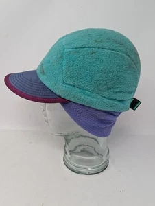 Vintage Patagonia Hat Cap Strap Back Medium Teal Purple Fleece Ear Flap Mens 90s - Picture 1 of 10