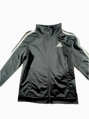 Adidas Jóvenes Niños Negro Cremallera Con Rayas Blancas Chaqueta Talla Mediana 10/12 Foto 1 de 4