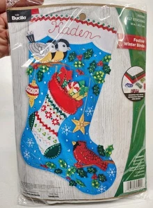 Bucilla Festive Winter Birds Christmas Felt Stocking Kit - Picture 1 of 8