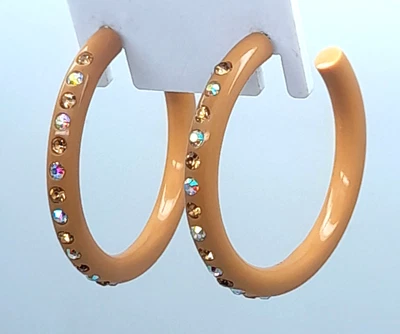 PENDIENTES DE MODA BOHO SLIM ARO PLÁSTICO MOSTAZA CON TOPACIO Y ESTRÁS AB E182 Foto 1 de 4