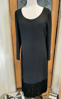 RARO Vestido Vintage Años 50 60 ADELE SIMPSON Negro Lana Cuello Redondo Flecos 40" Busto M Foto 1 de 4