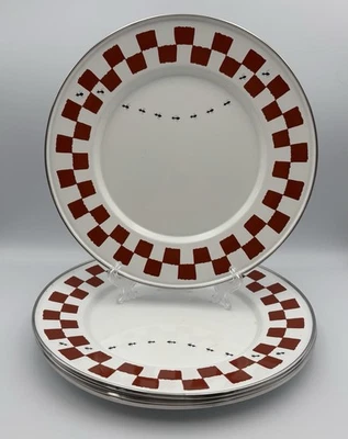 4 Platos Esmaltados Golden Rabbit Wilkes 1999 De Colección 11" Rojo Blanco Cuadros Hormigas Foto 1 de 4