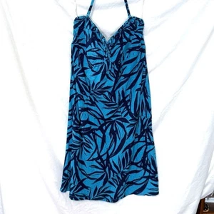 Abito Tommy Bahama Halter floreale blu palma piccolo resort crociera prendisole casual - Foto 1 di 6
