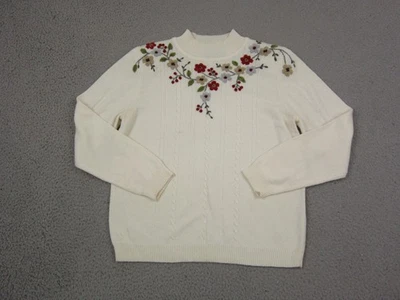 Suéter Vintage Alfred Dunner Mujer Pequeño Mediano PM Crema Bordado Floral Foto 1 de 4
