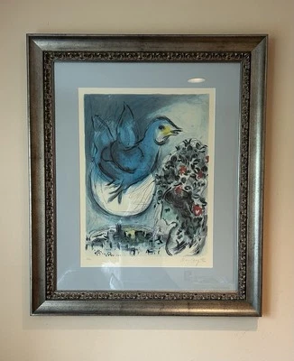 Impresión litográfica enmarcada Marc Chagall (después) “Blue Bird” Foto 1 de 3
