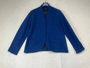 Eileen Fisher Felted Merino Wool Sweater Jacket Womens XL Blue Fringed Blazer - Picture 1 of 9