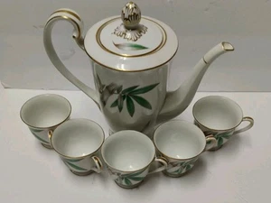 Noritake #5565 Bamboo 8 Inch Coffee/Tea Pot & 5 Cups Vintage 1950s - Picture 1 of 9