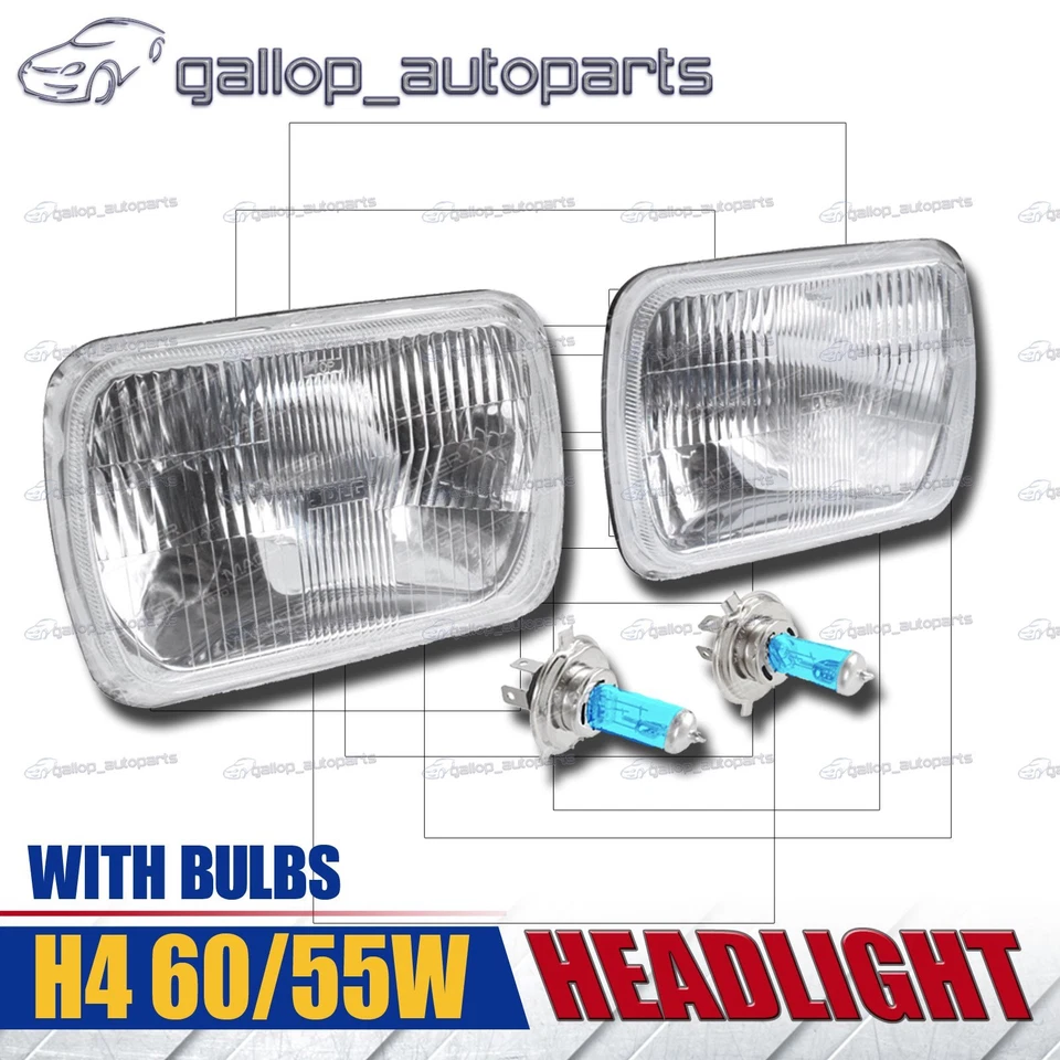 Pair 5x7" H4 Headlight Upgrade Kit for Hilux Ute 60/55w Rectangle Headlamp - image 1 of 4