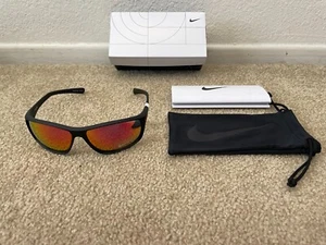 NIKE ADRENALINE Sunglasses FQ4602-006 Matte Black Frame Red Mirror Lens New Box - Picture 1 of 11