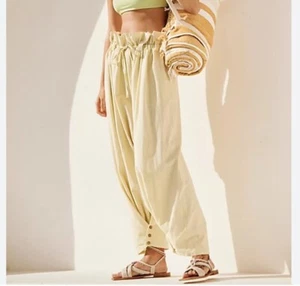 NWT Free People Bring The Beach Pants Pans Tie Waist Size XS Yellow 8-12 - Picture 1 of 23