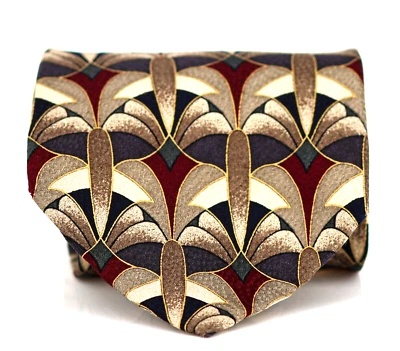 Corbata para hombre Cellini Uomo impresión de seda Art Deco Merlot azul tostado dorado 60x3,75 de colección Foto 1 de 3