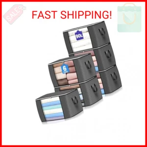 90 L Large Storage Bags, 6 Pack Clothes Storage Bins Foldable Closet Organizers  - Picture 1 of 2